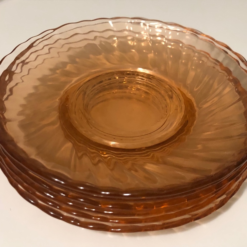 Arcoroc France Pink Glass Saucer Small Plates Set of 6 Vintage Depression Era